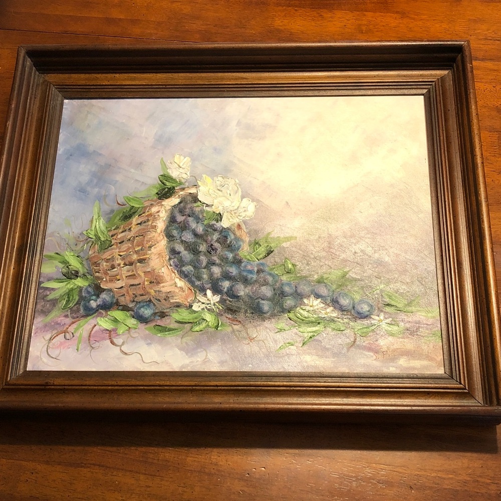 Original Oil Painting Blueberries in a Basket